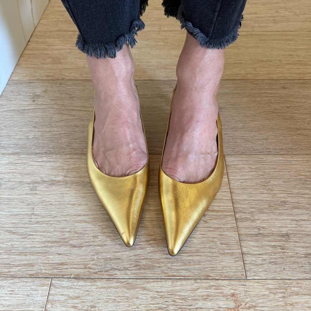 Jeffrey Campbell Persona Slingback Gold Pointed Kitten Heels